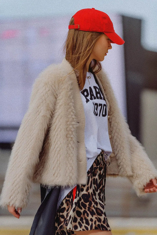 Cropped Jacket in beige in fine fur - Jackets