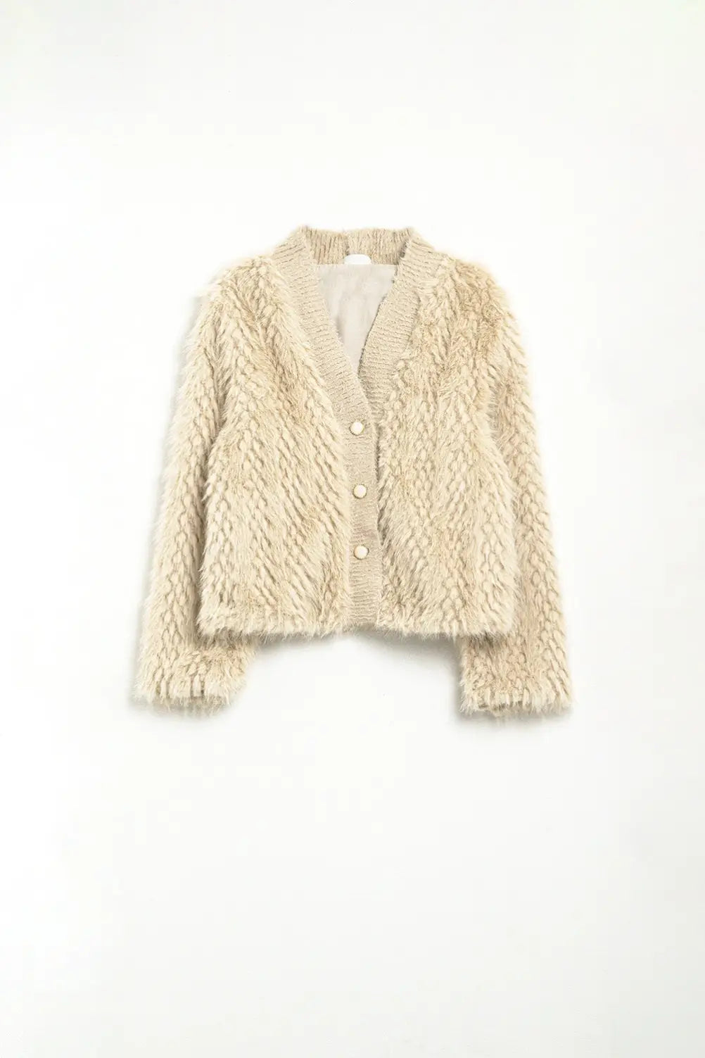 Cropped Jacket in beige in fine fur - Jackets