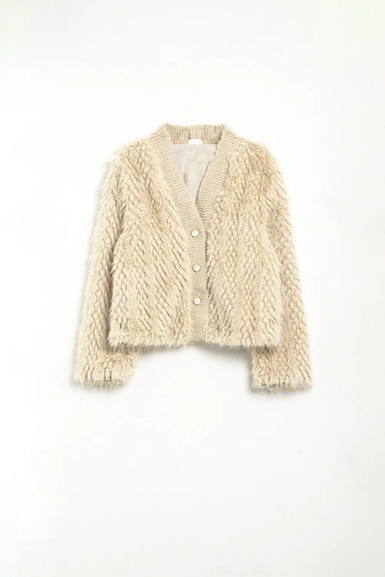 Cropped Jacket in beige in fine fur - Jackets