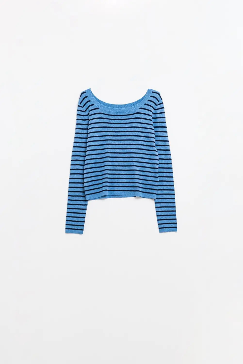 Blue striped fine knit sweater with boat neck - Sweaters