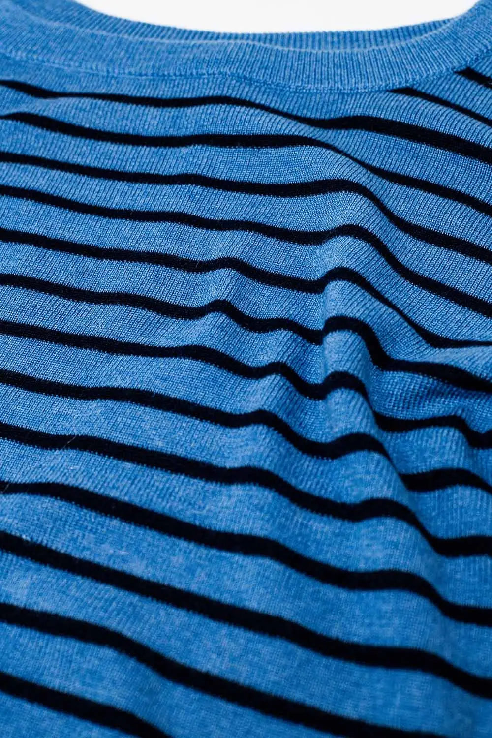Blue striped fine knit sweater with boat neck - Sweaters