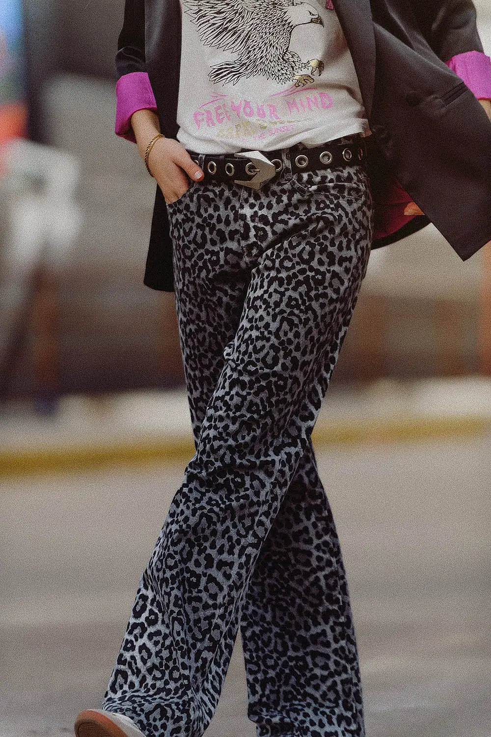Grey Leopard Print pants - Pants Colored Jeans