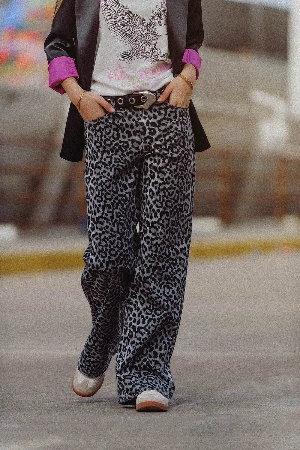 Grey Leopard Print pants - Pants Colored Jeans