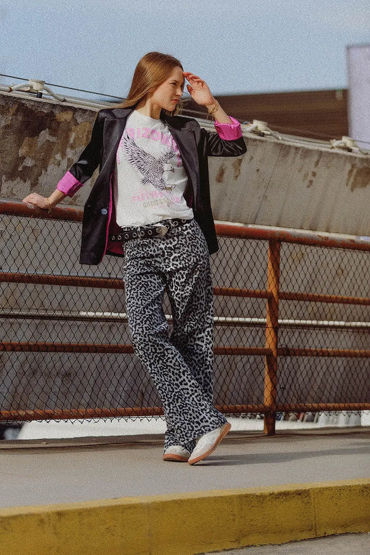 Grey Leopard Print pants - Pants Colored Jeans