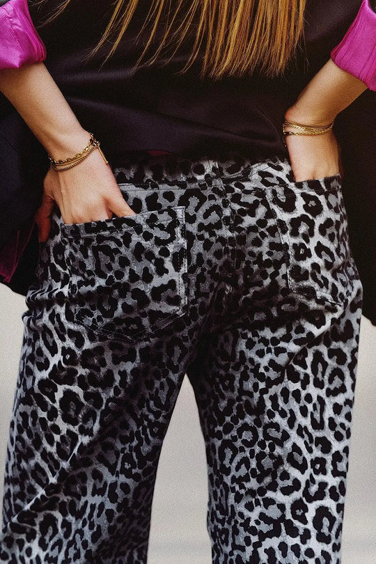 Grey Leopard Print pants - Pants Colored Jeans