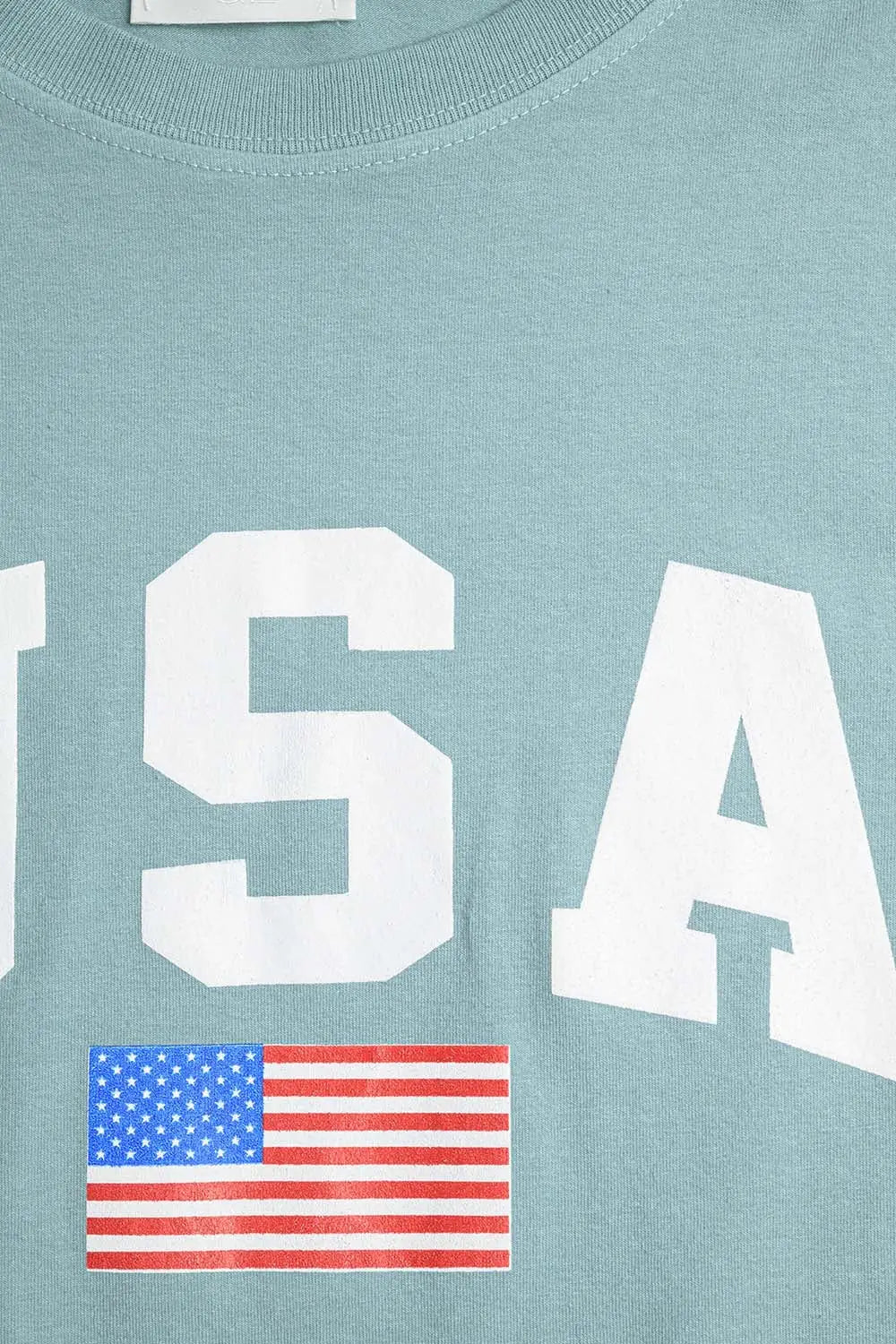 Green loose long t-shirt with USA logo - GREEN / ONE - T-Shirts
