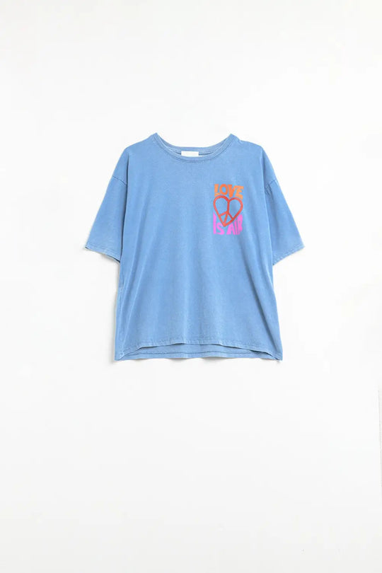 Blue T-Shirt made in italy with Love is Air and Heart with Peace logo - BLUE / ONE - T-Shirts