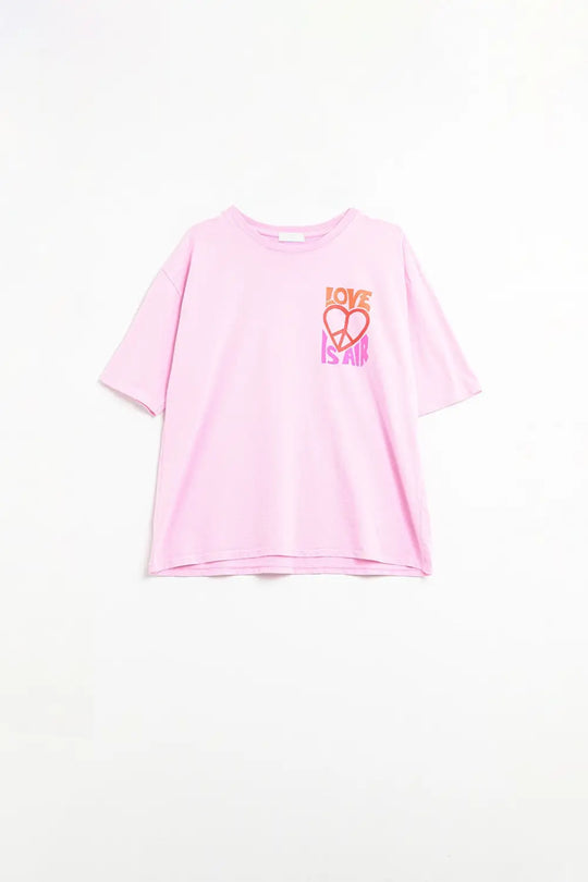Pink T-Shirt with Love is Air and Heart with Peace logo - PINK / ONE - T-Shirts