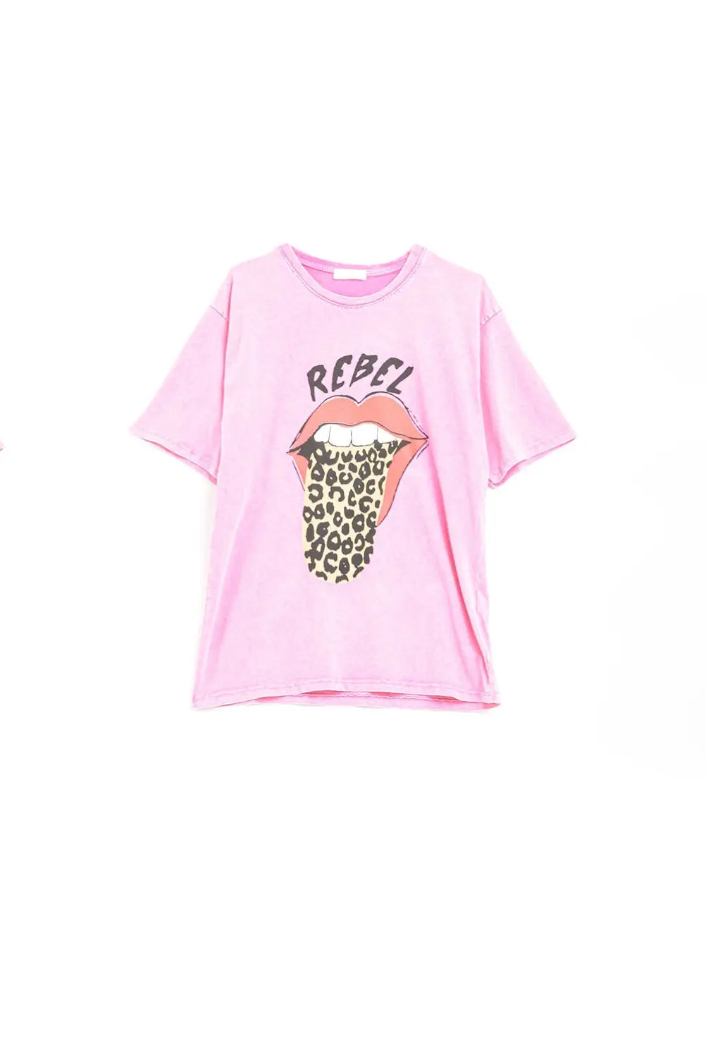 Pink Rebel Graphic Tee with Leopard Print Tongue - PINK / ONE - T-Shirts