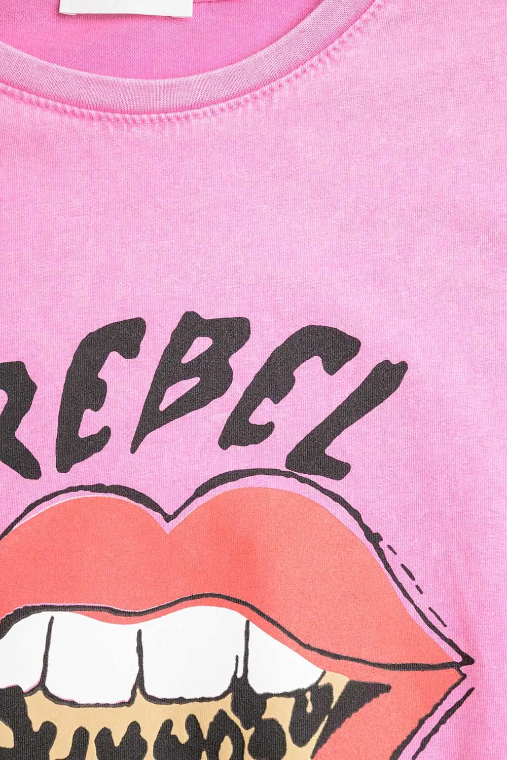 Pink Rebel Graphic Tee with Leopard Print Tongue - PINK / ONE - T-Shirts