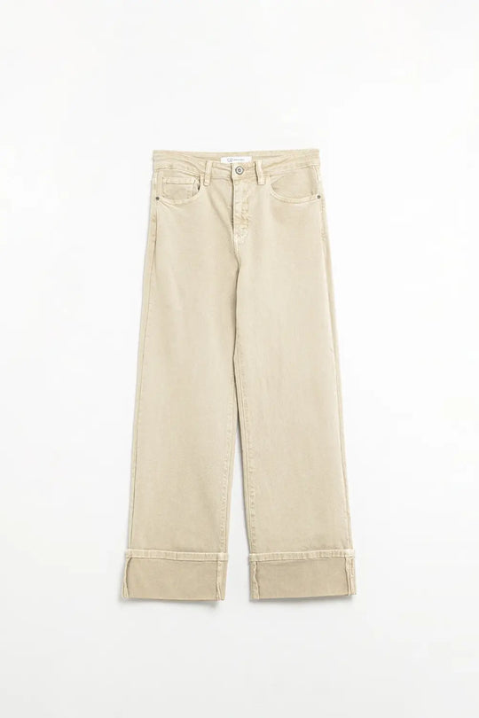Beige Straight leg Pants with cropped hem - Colored Jeans