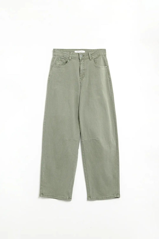Straight Ankle-Length Pants in khaki with Knee Seam Detail - Colored Jeans