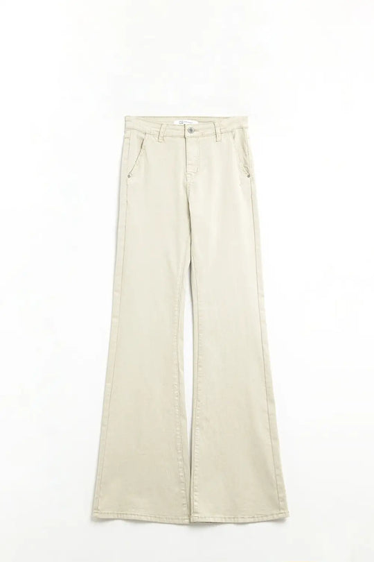 Comfy Stretcy Beige Flared Pants - Pants