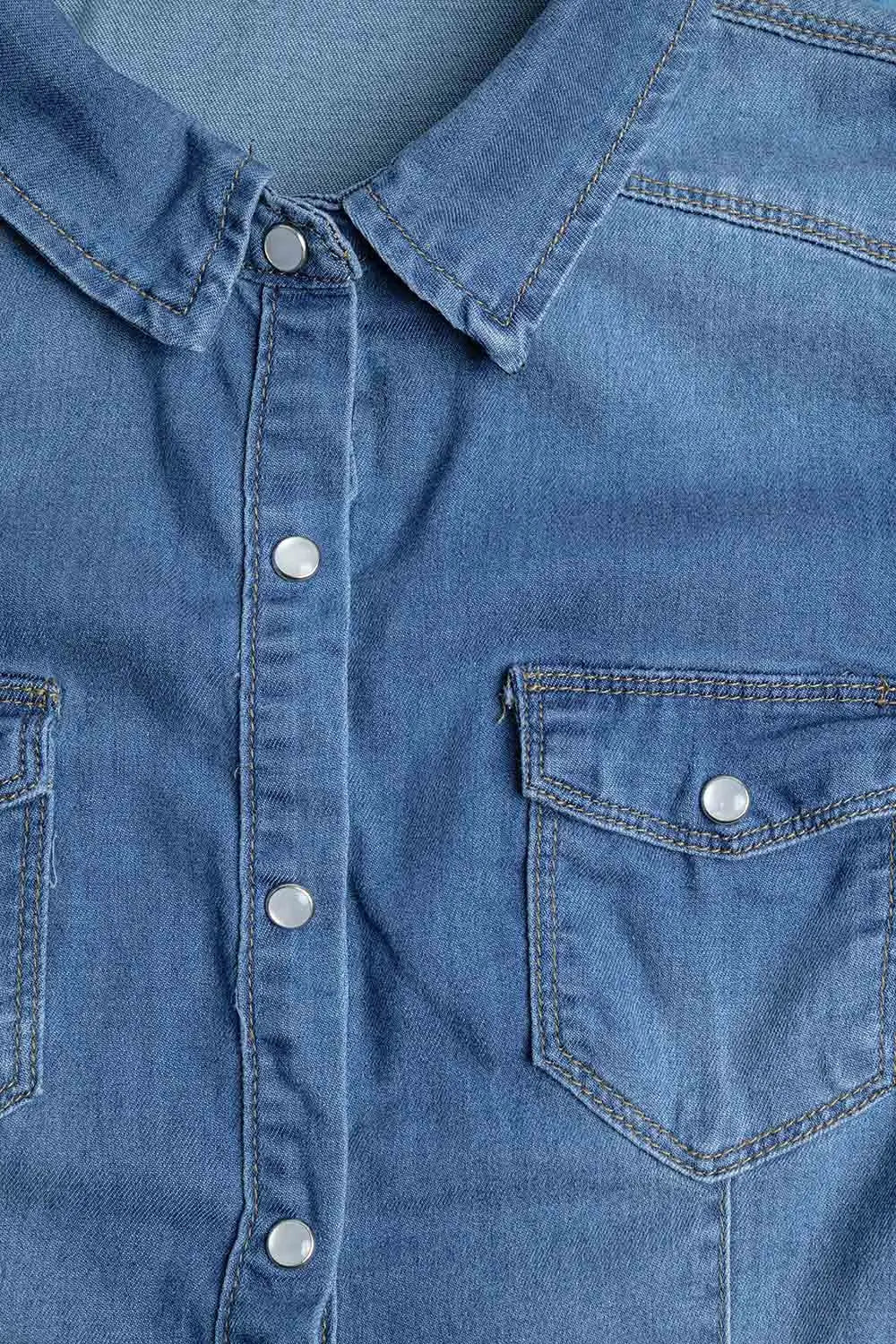 Fitted Stretch Denim Shirt With Chest Pockets - Shirts
