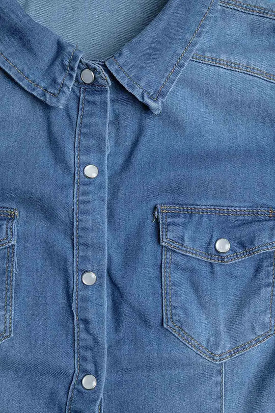 Fitted Stretch Denim Shirt With Chest Pockets - Shirts