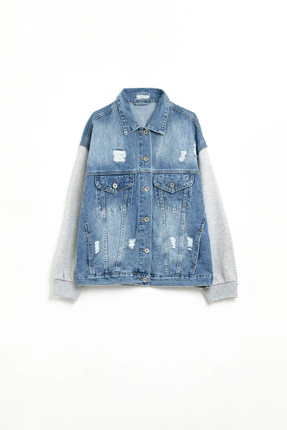 Denim Jacket with Jogging Fabric Sleeves - Jackets