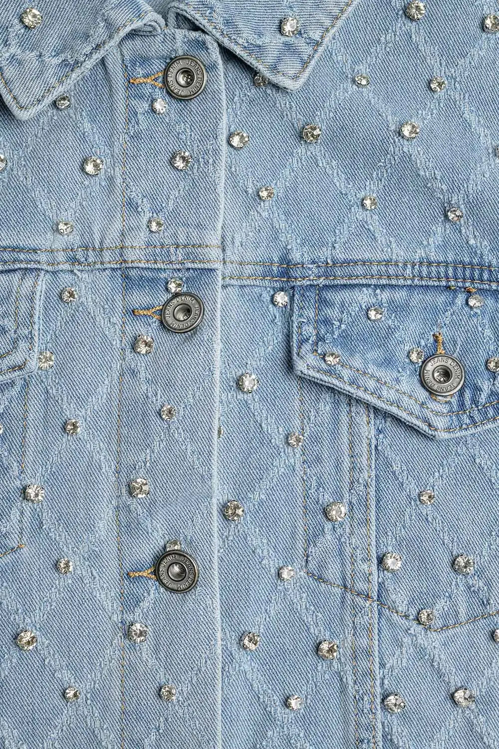 Wide denim jacket with rhinestones in a diamond pattern - Jackets