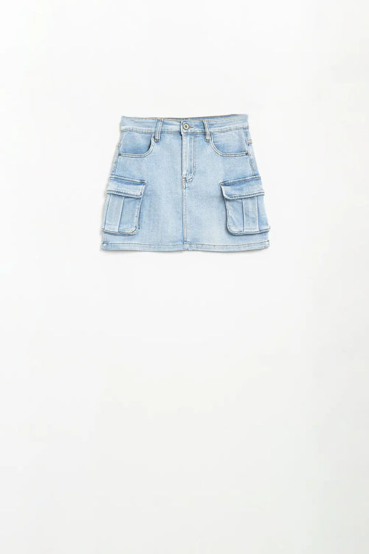 light denim mini Skirt with cargo side pockets - Skirts