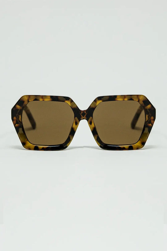 Rectangular sunglasses in brown abstract print translucent color - BROWN / ONE - Sunglasses