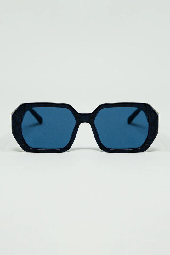 Diamond-Shaped Sunglasses In Black with Deep Blue Lenses - BLUE / ONE - Sunglasses