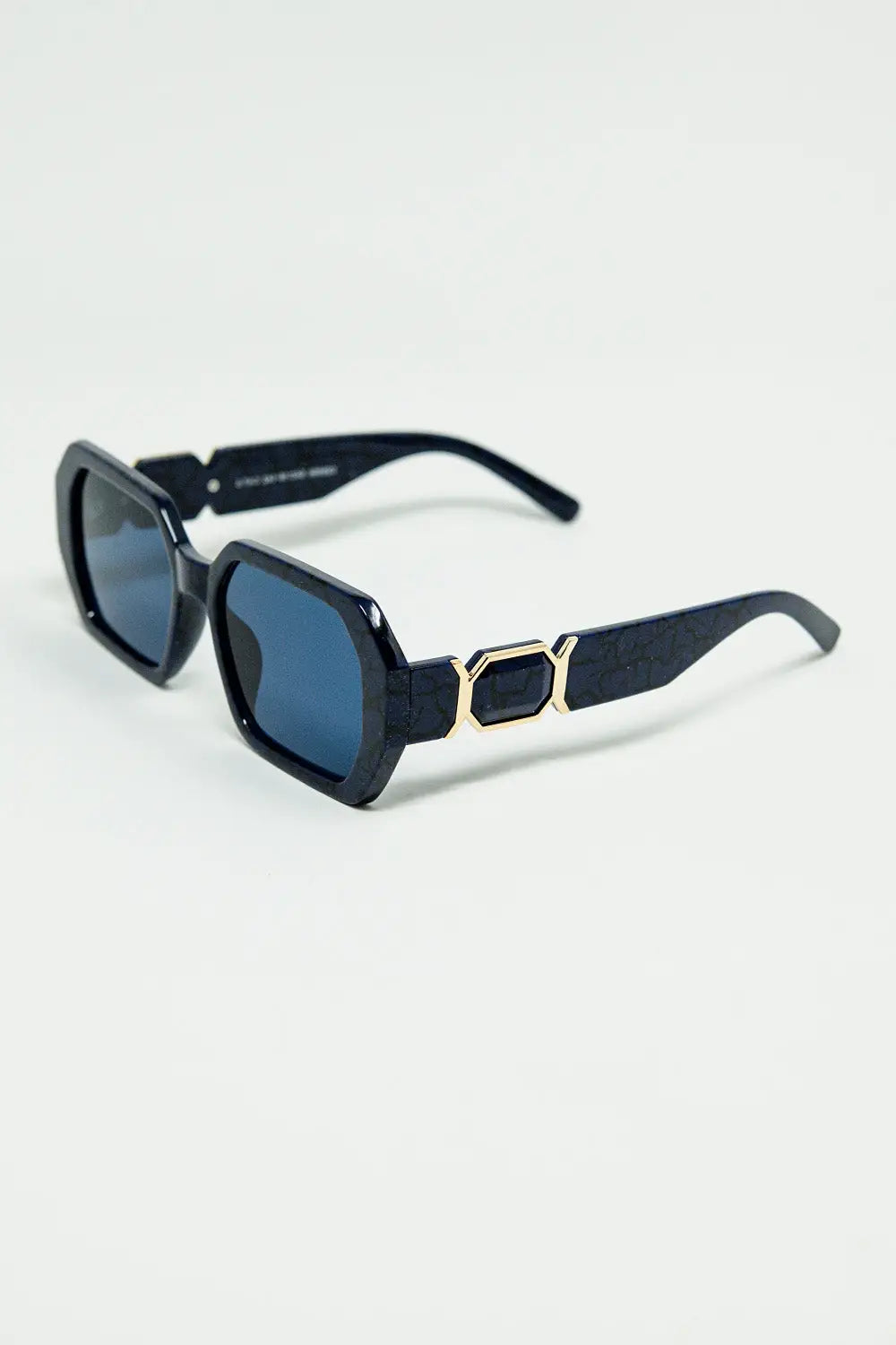 Diamond-Shaped Sunglasses In Black with Deep Blue Lenses - BLUE / ONE - Sunglasses