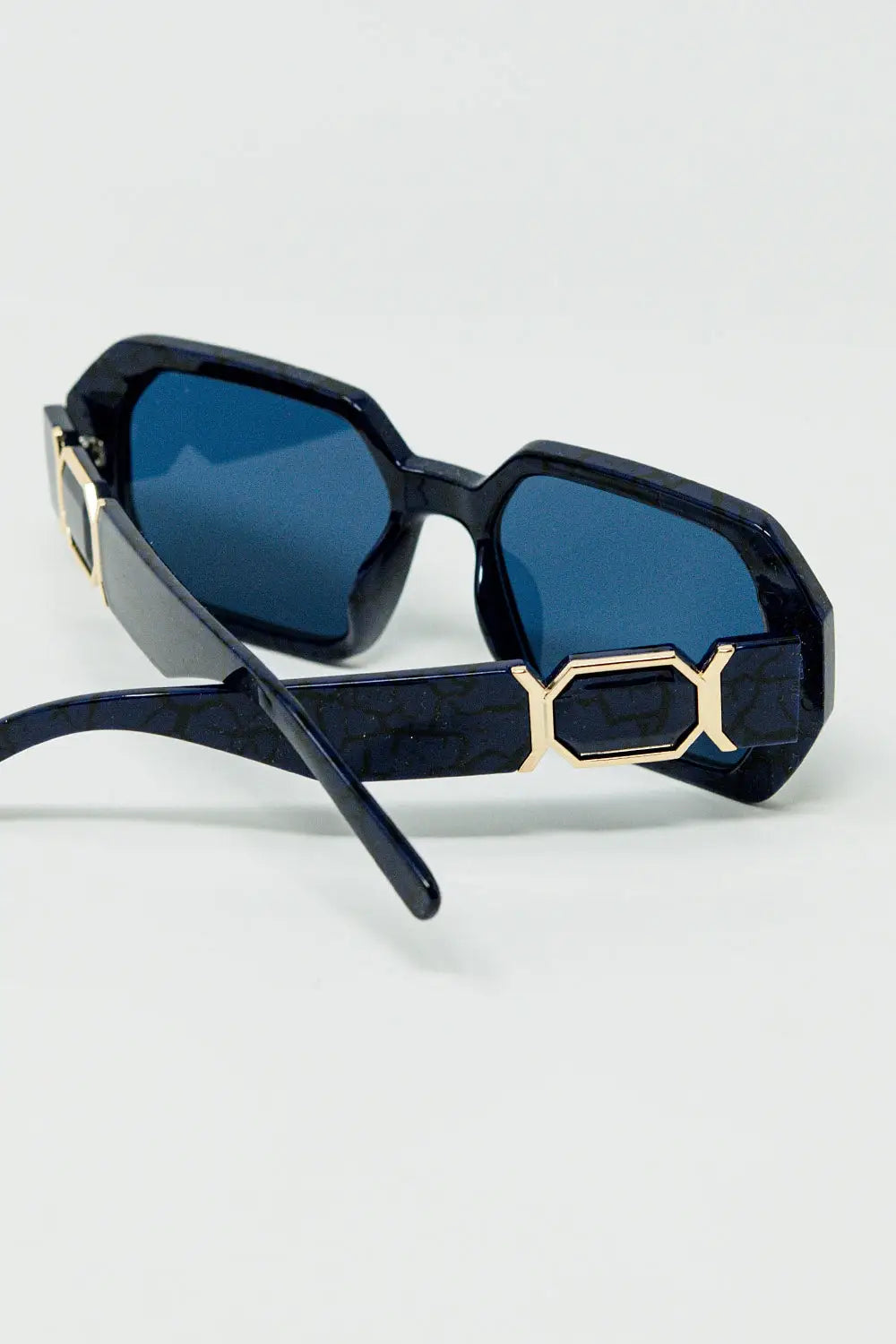 Diamond-Shaped Sunglasses In Black with Deep Blue Lenses - BLUE / ONE - Sunglasses