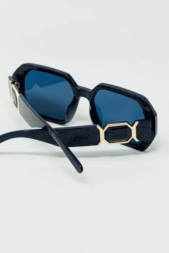 Diamond-Shaped Sunglasses In Black with Deep Blue Lenses - BLUE / ONE - Sunglasses