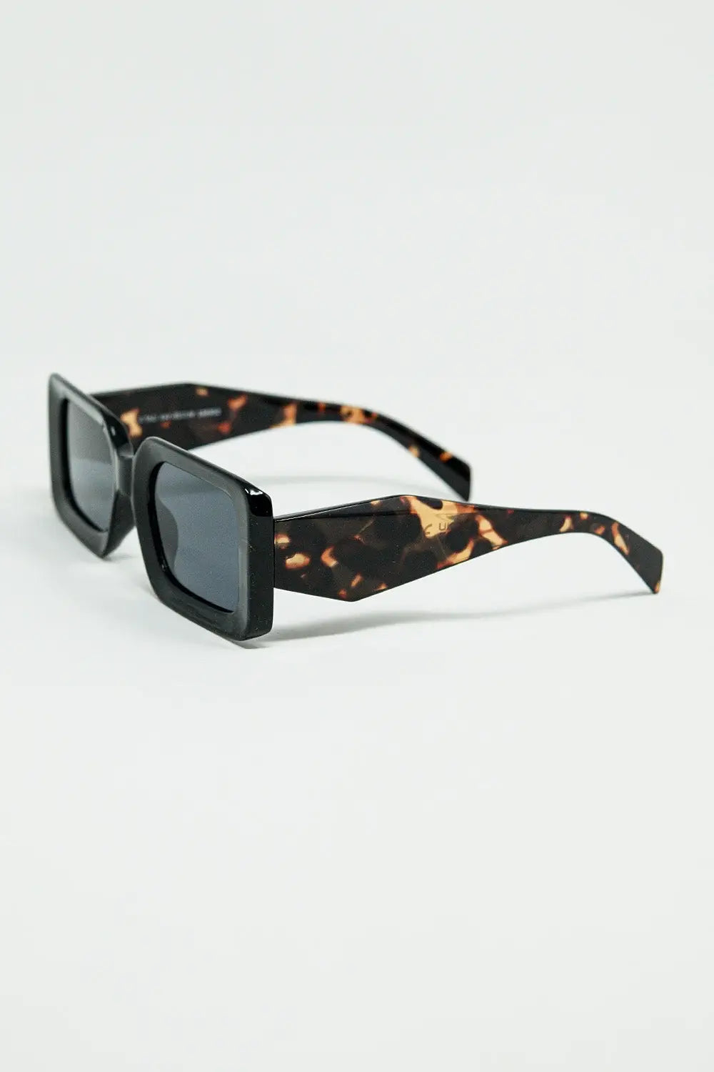 Black square sunglasses with brown animal print on the side - BROWN / ONE - Sunglasses