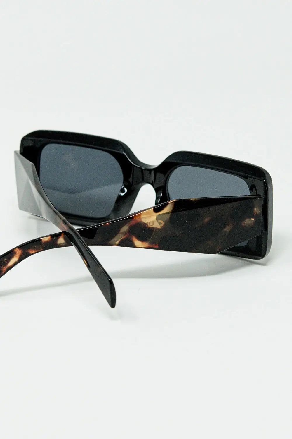 Black square sunglasses with brown animal print on the side - BROWN / ONE - Sunglasses