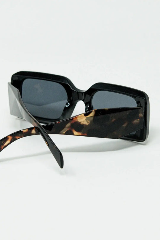 Black square sunglasses with brown animal print on the side - BROWN / ONE - Sunglasses