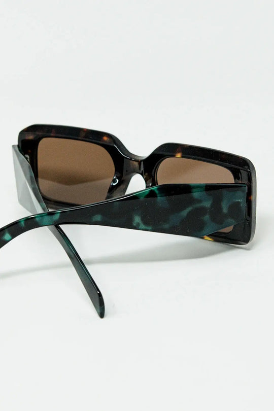 brown square sunglasses with green animal print on the side - GREEN / ONE - Sunglasses