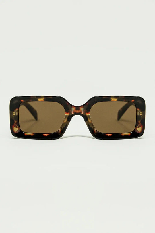 square sunglasses with brown abstract print - BROWN / ONE - Sunglasses