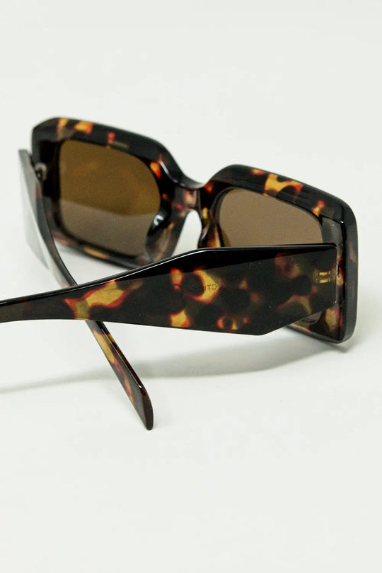 square sunglasses with brown abstract print - BROWN / ONE - Sunglasses