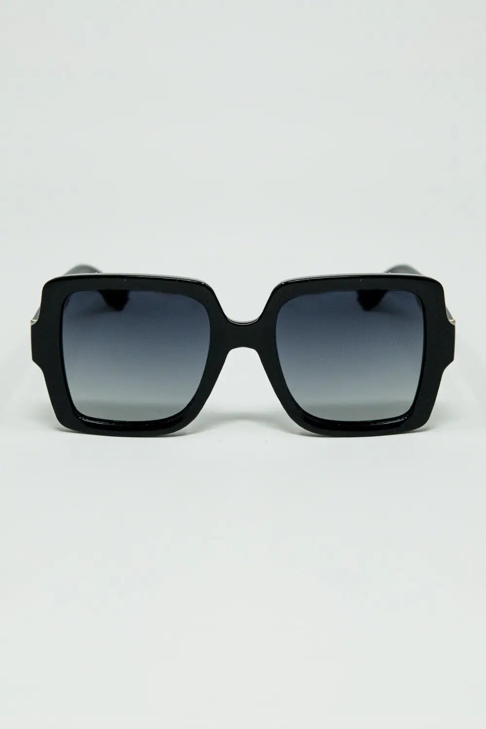 Wide square frame sunglasses with gold detail on the temples - BLACK / ONE - Sunglasses