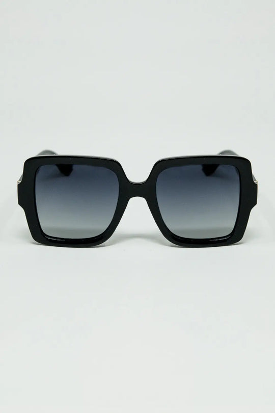 Wide square frame sunglasses with gold detail on the temples - BLACK / ONE - Sunglasses
