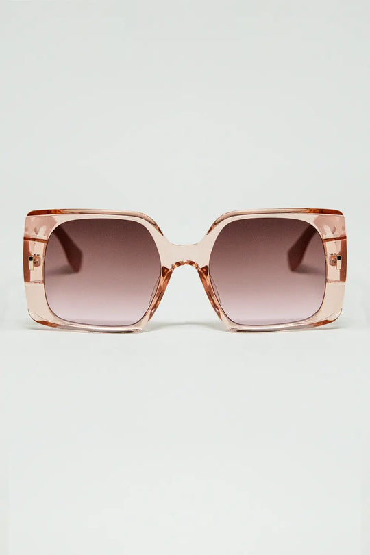 Pink square sunglasses with gold detail on the side - PINK / ONE - Sunglasses