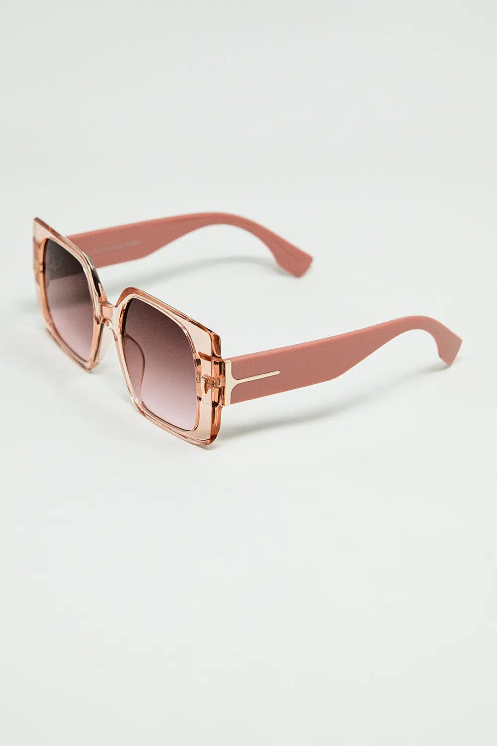 Pink square sunglasses with gold detail on the side - PINK / ONE - Sunglasses