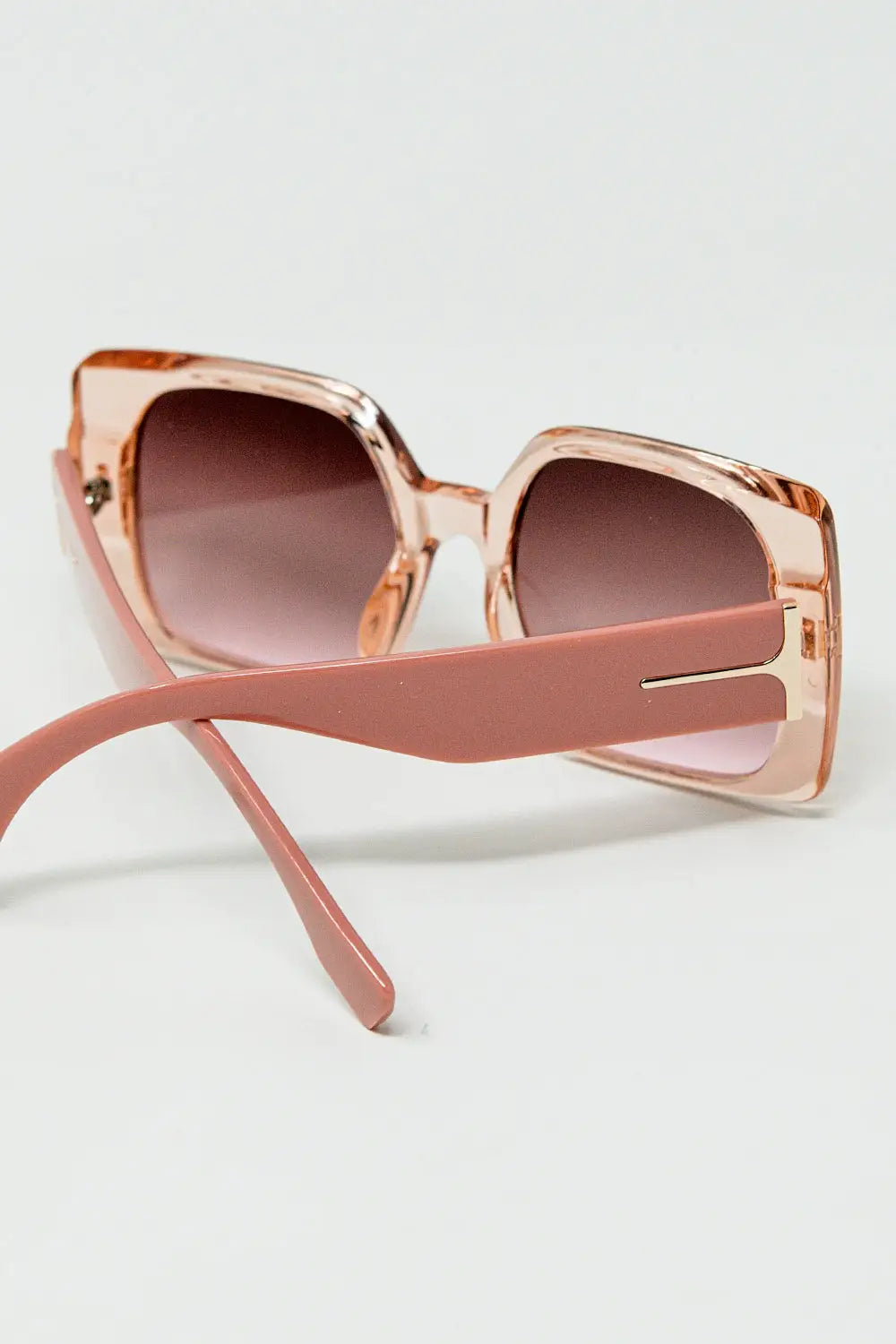 Pink square sunglasses with gold detail on the side - PINK / ONE - Sunglasses