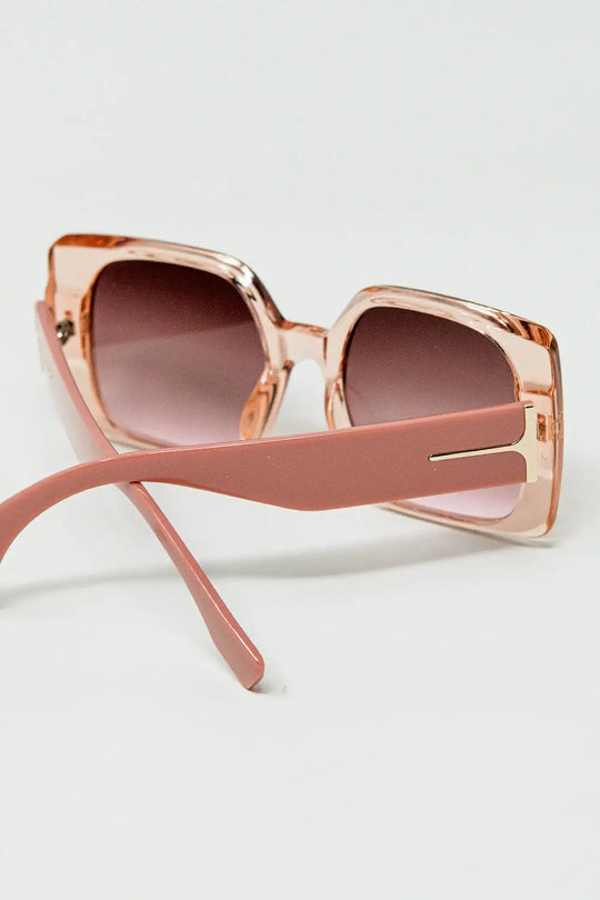 Pink square sunglasses with gold detail on the side - PINK / ONE - Sunglasses