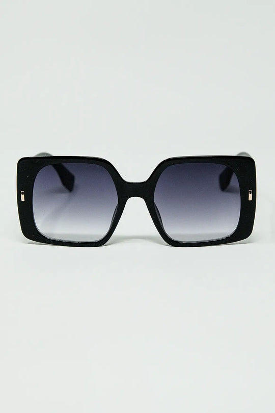 Black square sunglasses with gold detail on the side - BLACK / ONE - Sunglasses