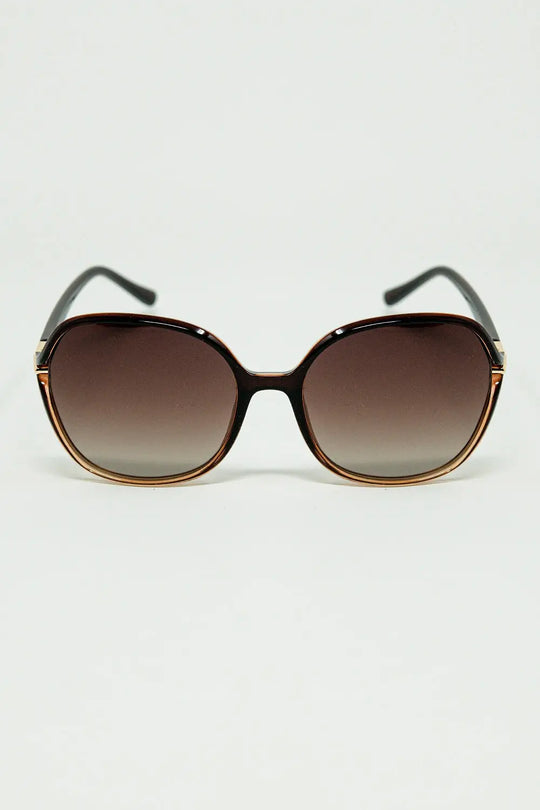 Round sunglasses in caramel color with gold metal detail - BROWN / ONE - Sunglasses
