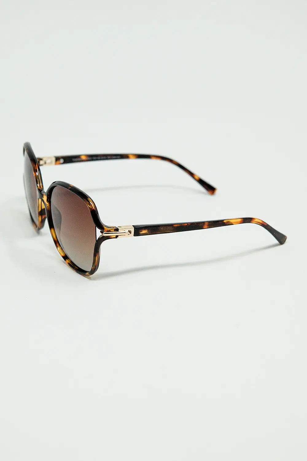 Round beige printed sunglasses with gold metal detail - BROWN / ONE - Sunglasses