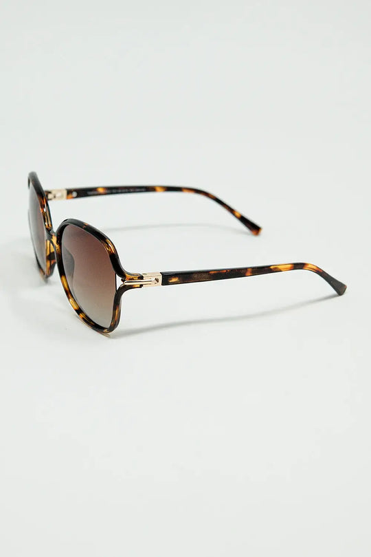 Round beige printed sunglasses with gold metal detail - BROWN / ONE - Sunglasses