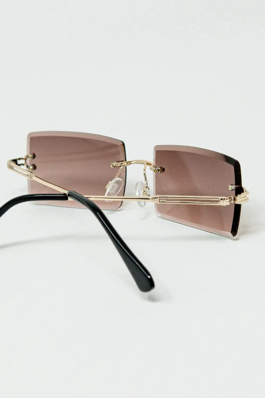 Gold Thin Rimless Square Sunglasses with Soft Brown Gradient Lenses - BROWN / ONE - Sunglasses
