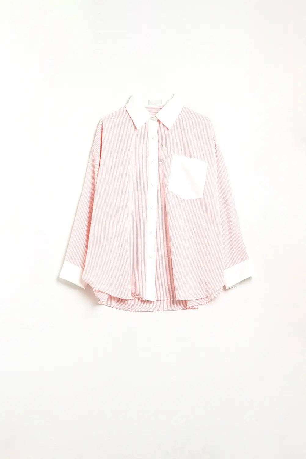 Pink Striped Shirt with pocket and white collar - Shirts