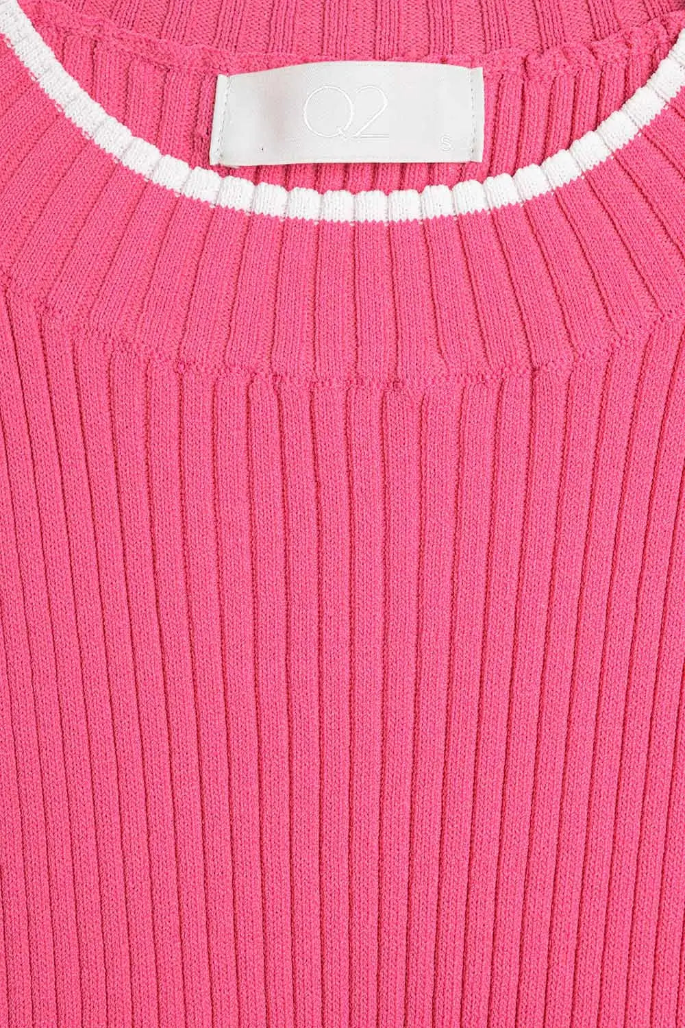 Raspberry Pink Fitted Tank Top with White Trim - Sweaters