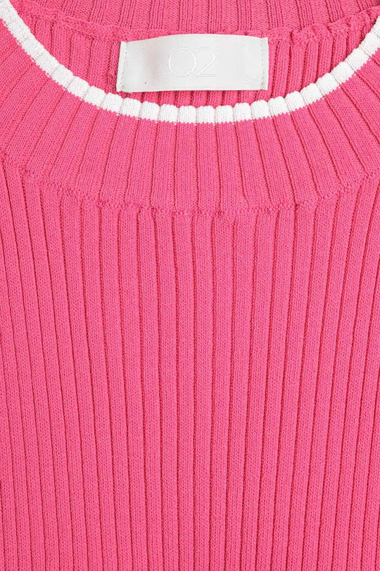 Raspberry Pink Fitted Tank Top with White Trim - Sweaters
