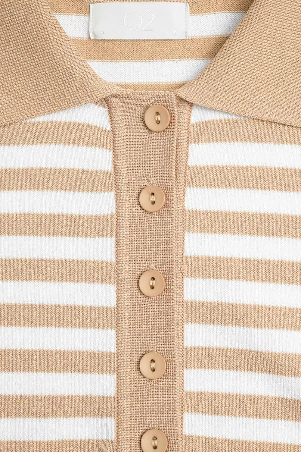 beige and White Striped Knitted Polo T-shirt - Sweaters