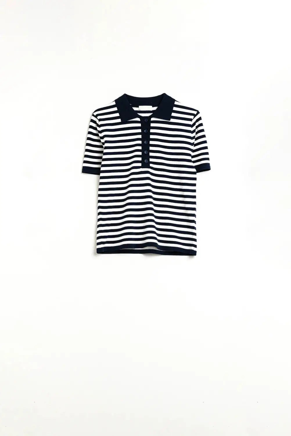 navy and White Striped Knitted Polo T-shirt - Sweaters
