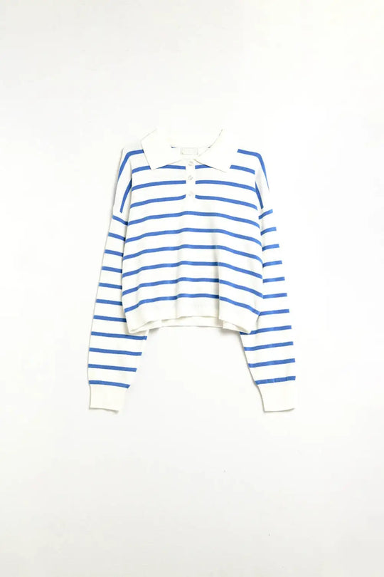 blue striped soft knit polo - Sweaters